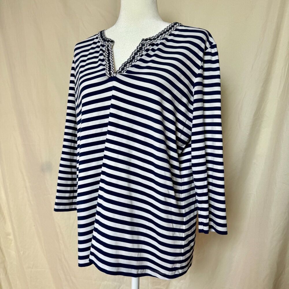J McLaughlin Catalina cloth tunic womens XL navy striped 3/4 sleeve nautical